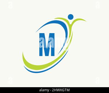Bio, Gesundheitssymbol. Medizinisches Logo-Design mit M-Letter-Konzept. Design mit Fitnesslogo Stock Vektor