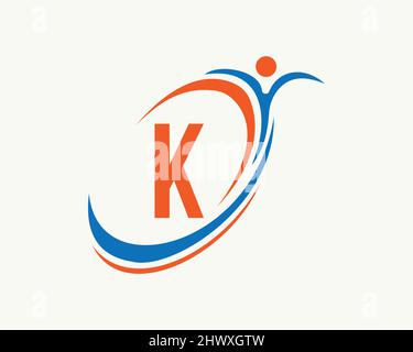 Bio, Gesundheitssymbol. Medizinisches Logo-Design mit K-Letter-Konzept. Design mit Fitnesslogo Stock Vektor