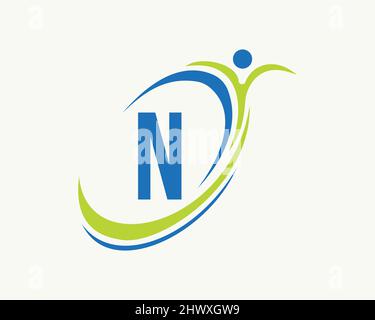 Bio, Gesundheitssymbol. Medizinisches Logo-Design mit N-Buchstaben-Konzept. Design mit Fitnesslogo Stock Vektor
