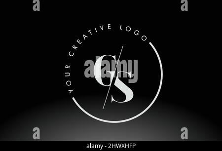 Weißes GS-Logo mit „Creative Intersected“- und „Cut“-Serifenschrift. Stock Vektor