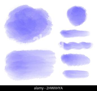 Erröten Lila Aquarellflecken Farbe Stropke. Abstrakte violette Aquarell-Hintergrundstruktur auf Weiß. Handbemalt auf Papier. Stockfoto