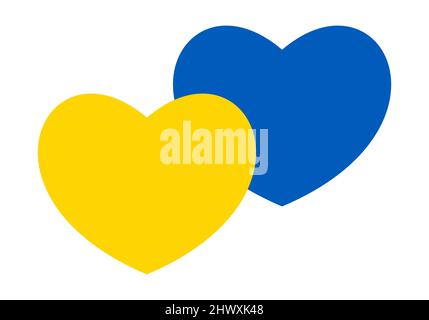 Abstrakte patriotische ukrainische Flagge mit Liebessymbol. Blaue und gelbe Friedenskonzeptuelle Idee in Form von zwei Herzen. Unterstützung für das Land während des Th Stock Vektor