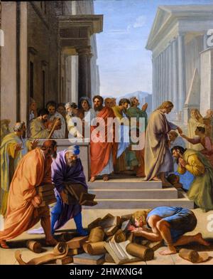 Paulus predigt in Ephesus, Eustache Le Sueur, 1649, Öl auf Leinwand, Nationalgalerie, London, England, Großbritannien Stockfoto