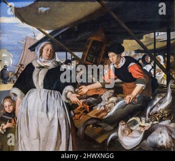 Emanuel de Witte, Adriana van Heusden und Doughter auf dem Fischmarkt, 1662, Öl auf Leinwand, National Gallery, London, England, Großbritannien Stockfoto