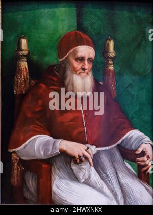 Raphael, Porträt von Papst Julius II., 1511, Öl auf Leinwand, National Gallery, London, England, Großbritannien Stockfoto