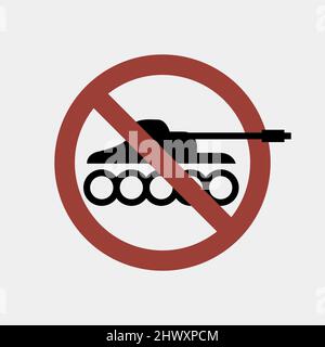 Stop Kampfpanzer, kein Panzerzeichen, Symbol gegen Krieg, Vektorgrafik Stock Vektor