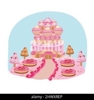 Bunte Burg Süßigkeiten Land - Märchen Illustration Stock Vektor