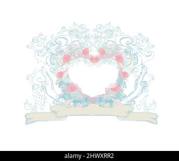 Stilvolle Hochzeit Einladungskarte mit Vintage-Ornament herzförmigen Rahmen Stock Vektor