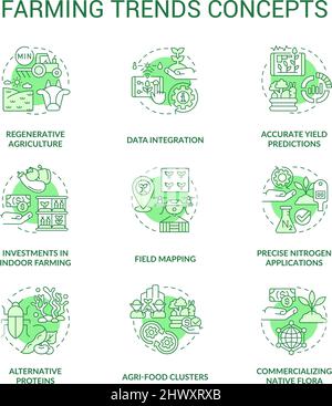 Farming Trends Green Concept-Symbole gesetzt Stock Vektor
