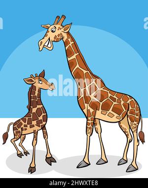 Cartoon-Illustration von niedlichen Baby Giraffe mit Mutter Comic Tierfiguren Stock Vektor
