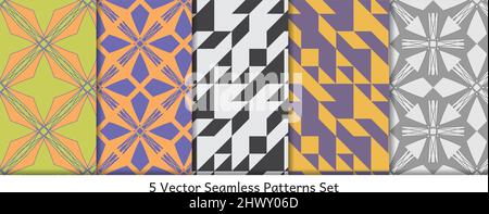 Set von 5 geometrischen Formen nahtlose Muster. Stock Vektor