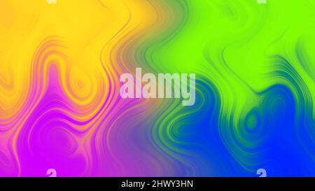 Psychedelisch gefärbter abstrakter Hintergrund. Flüssig fließende Farbe in Farben auf einer hellen Oberfläche. Spektakuläres, helles Happy Backdrop-Konzept. Hochwertige Illustration Stockfoto