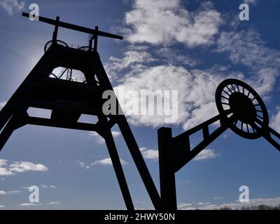 Barony A Frame, konserviert Kohlebergwerk Kopfbedeckung Barony Rd, Auchinleck, Cumnock, Ayrshire, Schottland, Großbritannien Stockfoto