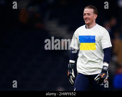 LONDON, England - 07. MÄRZ: Evertons Jordan Pickford während der Premier League zwischen Tottenham Hotspur und Everton im Tottenham Hotspur Stadion, Londo Stockfoto