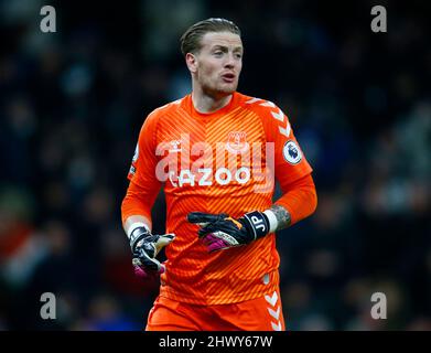 LONDON, England - 07. MÄRZ: Evertons Jordan Pickford während der Premier League zwischen Tottenham Hotspur und Everton im Tottenham Hotspur Stadion, Londo Stockfoto