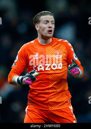 LONDON, England - 07. MÄRZ: Evertons Jordan Pickford während der Premier League zwischen Tottenham Hotspur und Everton im Tottenham Hotspur Stadion, Londo Stockfoto