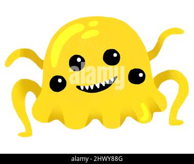 Niedliche Cartoon gelbe Spinne Monster. Lustige Figur Kinder Illustration Stockfoto