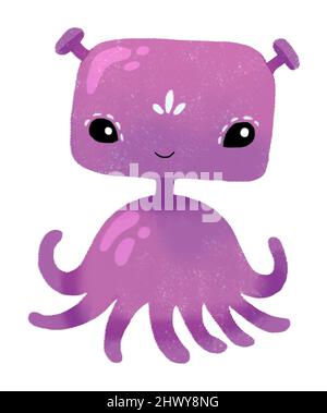 Niedliche Cartoon violett lila Krake Monster. Lustige Figur Kinder Illustration Stockfoto