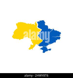 Riss auf der Landkarte der Ukraine - Niedergang, Ruin, Zusammenbruch, Scheitern, Zerfall und Verfall des ukrainischen Landes und Staates. Stock-Vektor Stock Vektor