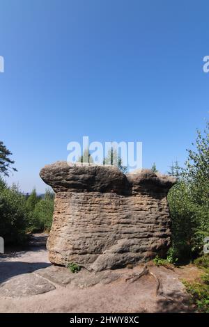 Steinpilze - Felsformation in den Broumov Wänden (Broumovske steny), Gebirge und Naturschutzgebiet, Teil des Tafelgebirges in der Tschechischen Republik Stockfoto