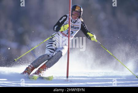 Bormio, Italien. 07. März 2022. Katja SEIZINGER, GER, Skifahrer, Action Slalom in Bormio, Januar 1998, Â Credit: dpa/Alamy Live News Stockfoto