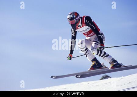 Katja SEIZINGER, GER, Skifahrer, Downhillfahrt, in Cortina DÄôAmpezzo, Januar 1997, ¬ Stockfoto