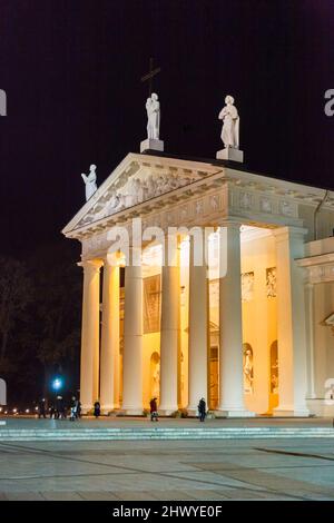 Kathedrale von Vilnius (Kathedrale St. Stanislaus und St. Ladislaus von Vilnius), Altstadt von Vilnius, Hauptstadt von Litauen, beleuchtet bei Nacht Stockfoto