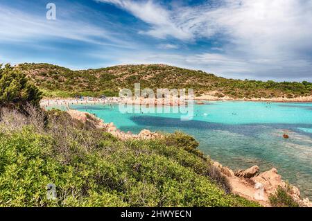 Blick auf die berühmte Spiaggia del Principe, einem der schönsten Strände der Costa Smeralda, Sardinien, Italien Stockfoto