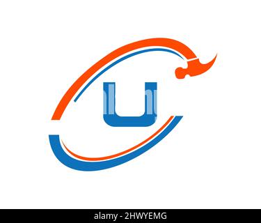 Startseite Reparatur-Logo mit U-Buchstaben Vektor. Home Bau Logo mit U-Brief Reparaturkonzept Stock Vektor