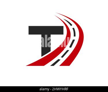 Transportlogo mit T-Letter-Konzept. T-Letter Road Logo Design-Vorlage Stock Vektor