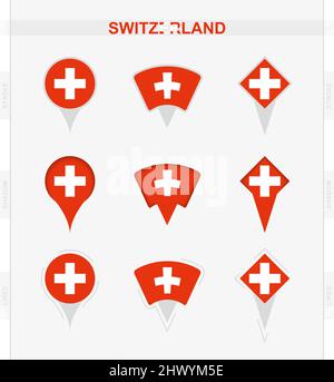 Schweiz Flagge, Set von Ort Pin-Icons der Schweiz Flagge. Vektordarstellung von nationalen Symbolen. Stock Vektor