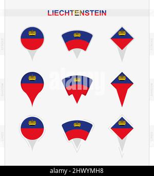 Liechtenstein Flagge, Satz von Ort Pin-Icons der Liechtenstein Flagge. Vektordarstellung von nationalen Symbolen. Stock Vektor