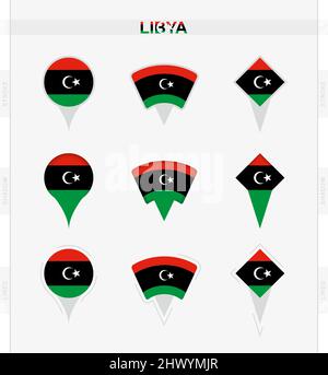 Libyen Flagge, Satz von Ort Pin-Icons der Libyen Flagge. Vektordarstellung von nationalen Symbolen. Stock Vektor
