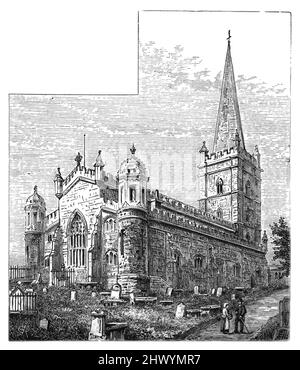 Londonderry Cathedral im 19.. Jahrhundert vor dem Bau des Chancels im Jahr 1887; Schwarz-Weiß-Illustration; Stockfoto