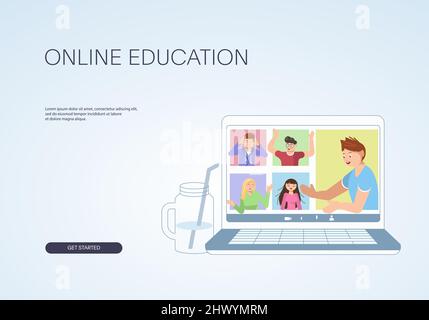 Webbanner-Vorlage mit Online-Lernen Stock Vektor