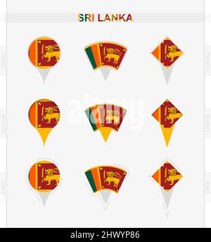 Flagge Sri Lankas, Satz von Ortsnadelikonen der Flagge Sri Lankas. Vektordarstellung von nationalen Symbolen. Stock Vektor