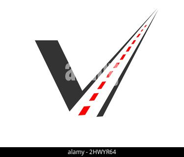 Transportlogo mit V-Letter-Konzept. V Letter Road Logo Design-Vorlage Stock Vektor