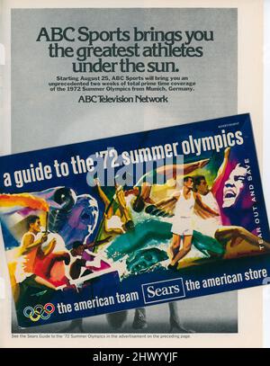 Vintage Sports Illustrated, Werbespot und Leitfaden zu den Olympischen Sommerspielen 72, USA, 21. August 1972 Stockfoto