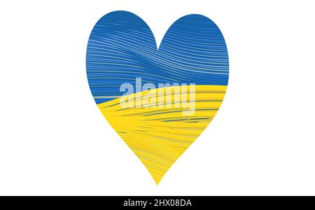 Ukrainische Nationalflagge, herzförmige Ikone mit Farben der ukrainischen Flagge. Gestreiftes Muster. Symbol, Plakat, Banner der Krise in der Ukraine Konzeptikone Stock Vektor