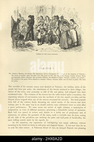 Toreros in der Calle Zaragoza, Seite über Stierkämpfe aus Spanien von Baron ch. D'Avillier, illustriert von Gustave Dore Stockfoto