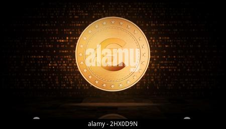 Euro EUR Währung in EU Symbol Goldmünze auf grünem Bildschirm Hintergrund. Abstract Concept 3D Illustration. Stockfoto