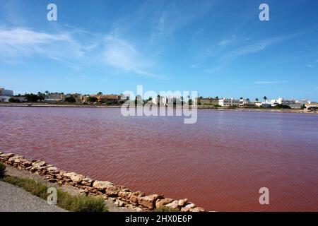 Typisch balearischen Weite einer rosa Salzfläche im Naturschutzgebiet in Formentera Stockfoto