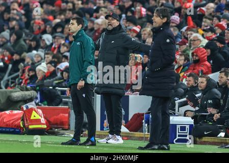 Liverpool, Großbritannien. 08. März 2022. Jürgen Klopp, Manager von Liverpool, reagiert am 3/8/2022 in Liverpool, Großbritannien. (Foto von Mark Cosgrove/News Images/Sipa USA) Quelle: SIPA USA/Alamy Live News Stockfoto