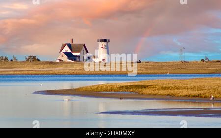 Historischer Stage Harbour Lighthouse in Chatham, Cape Cod Stockfoto