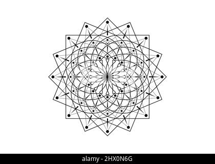 Schwarzes Lotusblumen-Mandala, Samen des Lebens Symbol Heilige Geometrie. Logo Icon Geometrisches mystisches Mandala der Alchemie esoterische Blume. Vektor göttlichen Zeichen Stock Vektor