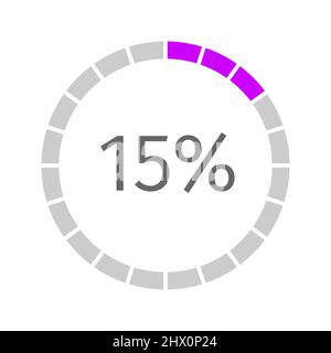 15 Prozent gefüllter Rundladestab geteilt auf Segmente von 1 bis 20. Symbol für Zwischenspeicherung, Fortschritt, Warten oder Herunterladen. Infografik-Element für die Website-Oberfläche. Vektorgrafik flach Stock Vektor