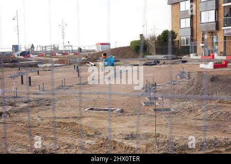 Gesamtansicht einer Baustelle in Bognor Regis. Stockfoto