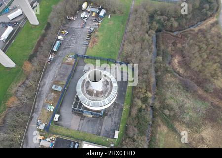 Lüftungsschächte Dartford-Thurrock River Crossing Tunnel Drohne Antenne über Kopf Stockfoto
