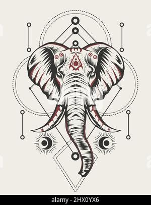 Illustration Vektor Elefant Kopf Tribal Stil Stock Vektor