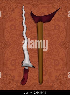Illustration Vektor javanesische Keriswaffe auf Mandala Hintergrund Stock Vektor
